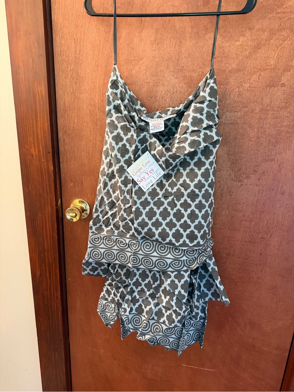 Gretchen Scott Designs Gray and White Patterned long sleeve Tiered Dress